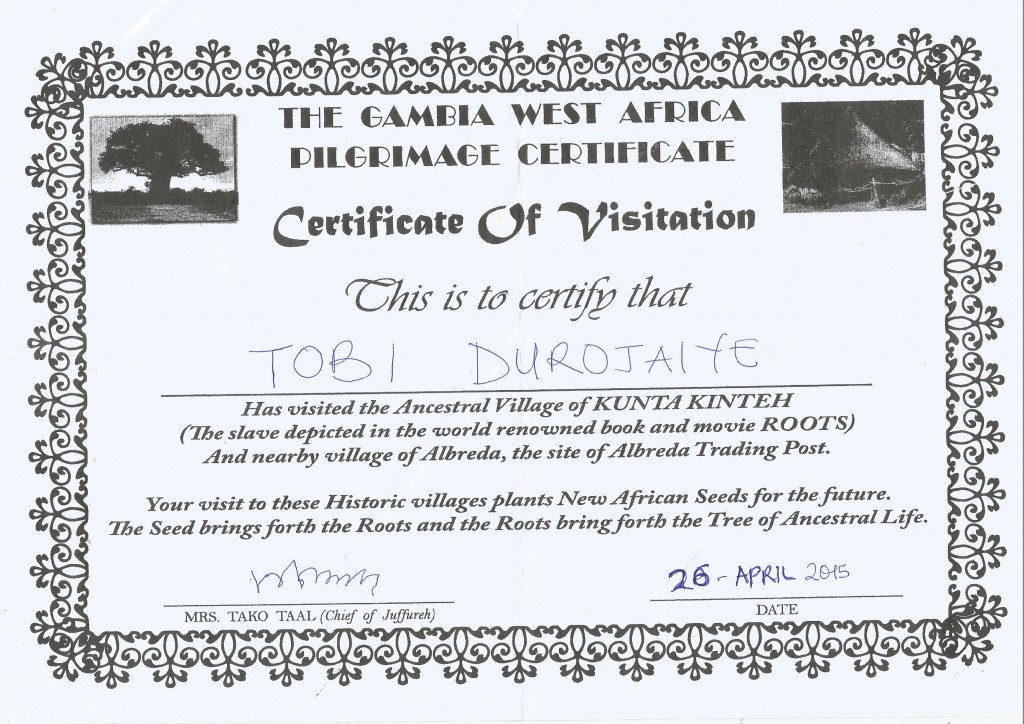 Certificate of Visit 1